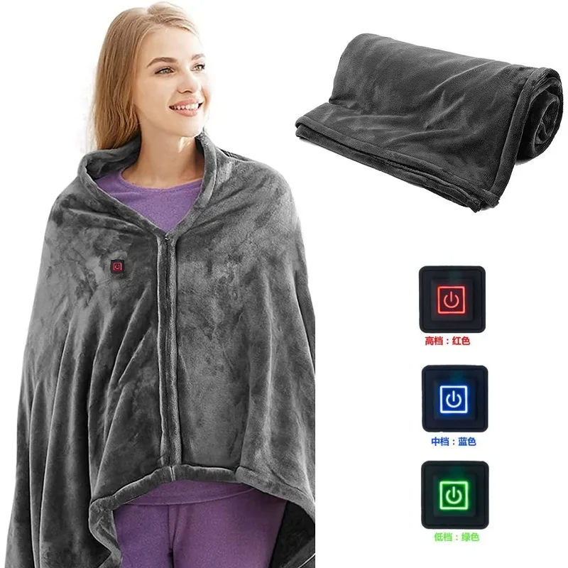 Creative New Product USB Outer Shawl Blanket Single Gray Coral Velvet Warm Shawl Shawl Heating Cold Protection Warm Lazy Blanket