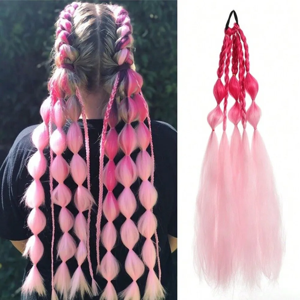 Colorful Braided Wigs Multicolored Gradient Twist Bubble Braid Ponytail Handmade Gradient Braided Hair For Girls Costume