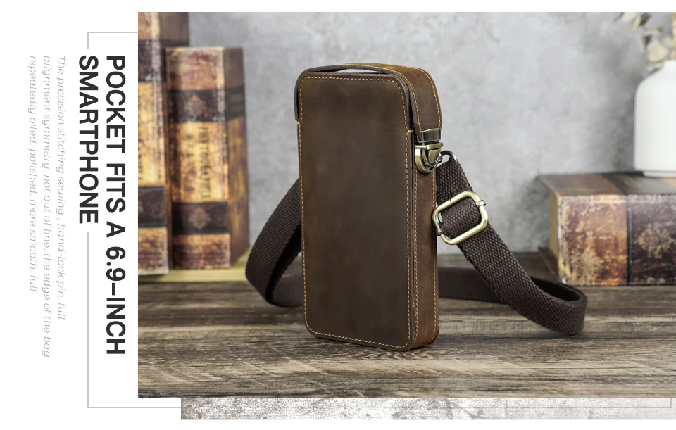 CONTACT'S Echtleder-Umhängetasche für Herren, Vintage-Hüfttasche für Handys, passend für 6,9" iPhone 17 Pro Max, Herren-Reise-Umhängetasche – Detail 2