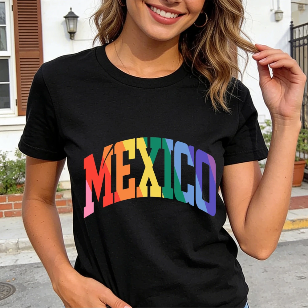 Gay Pride Mexico Shirt Gay Mexican Tops LGBTQ Gift Mexico Pride Clothes Colorful Letter Prints T Shirt Summer Women Tops
