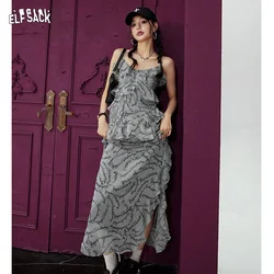 ELFSACK Ruffle edge printed camisole dress for women's spring 2024 new slit slimming skirt