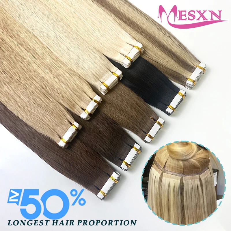 Nastro di alta qualità nelle estensioni 100% capelli umani trama della pelle invisibile 12 "-22" pollici 613 colori adesivi veri capelli naturali per le donne