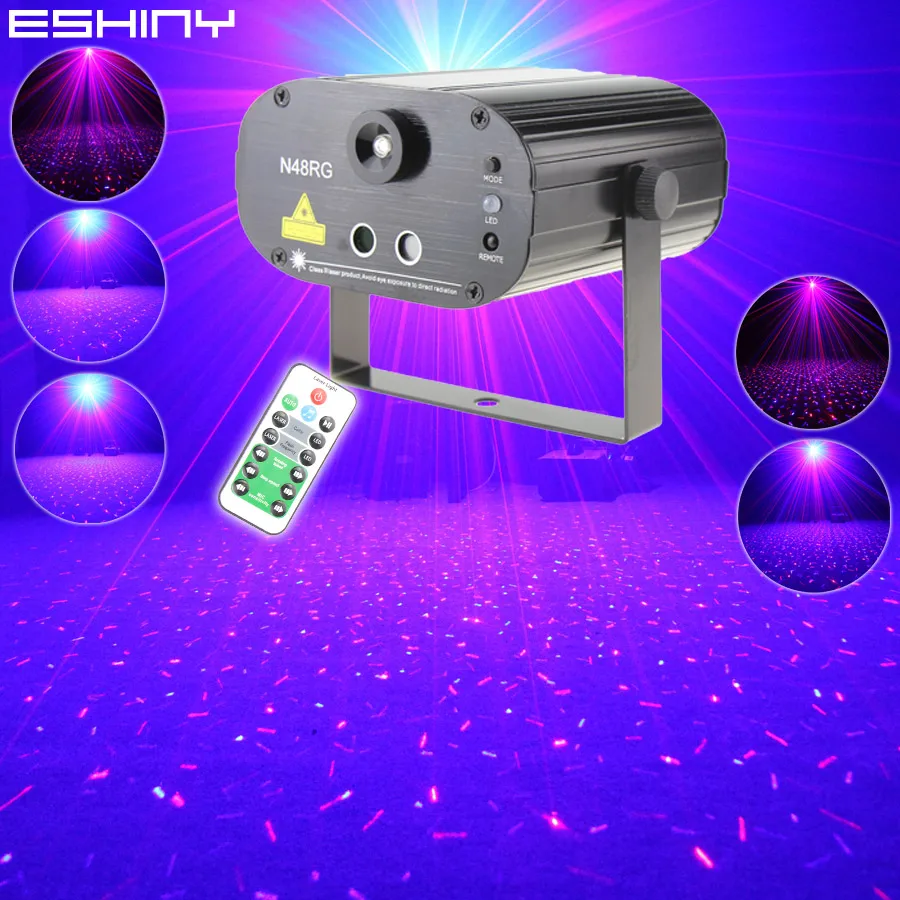 ESHINY Remote MINI R&B Laser Full Star Projector Blue LED Bar DJ Dance Xmas Disco Family Party Effect Stage Light Show T203D3