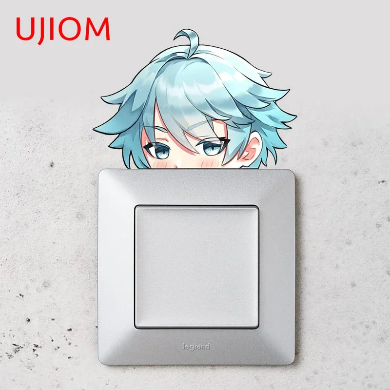 UJIOM 13cm X 9.7cm Genshin Impact Chongyun Kawayi Wall Peeping Sticker Occlusion Scratch Living Room Decal Amusing Switch Decor