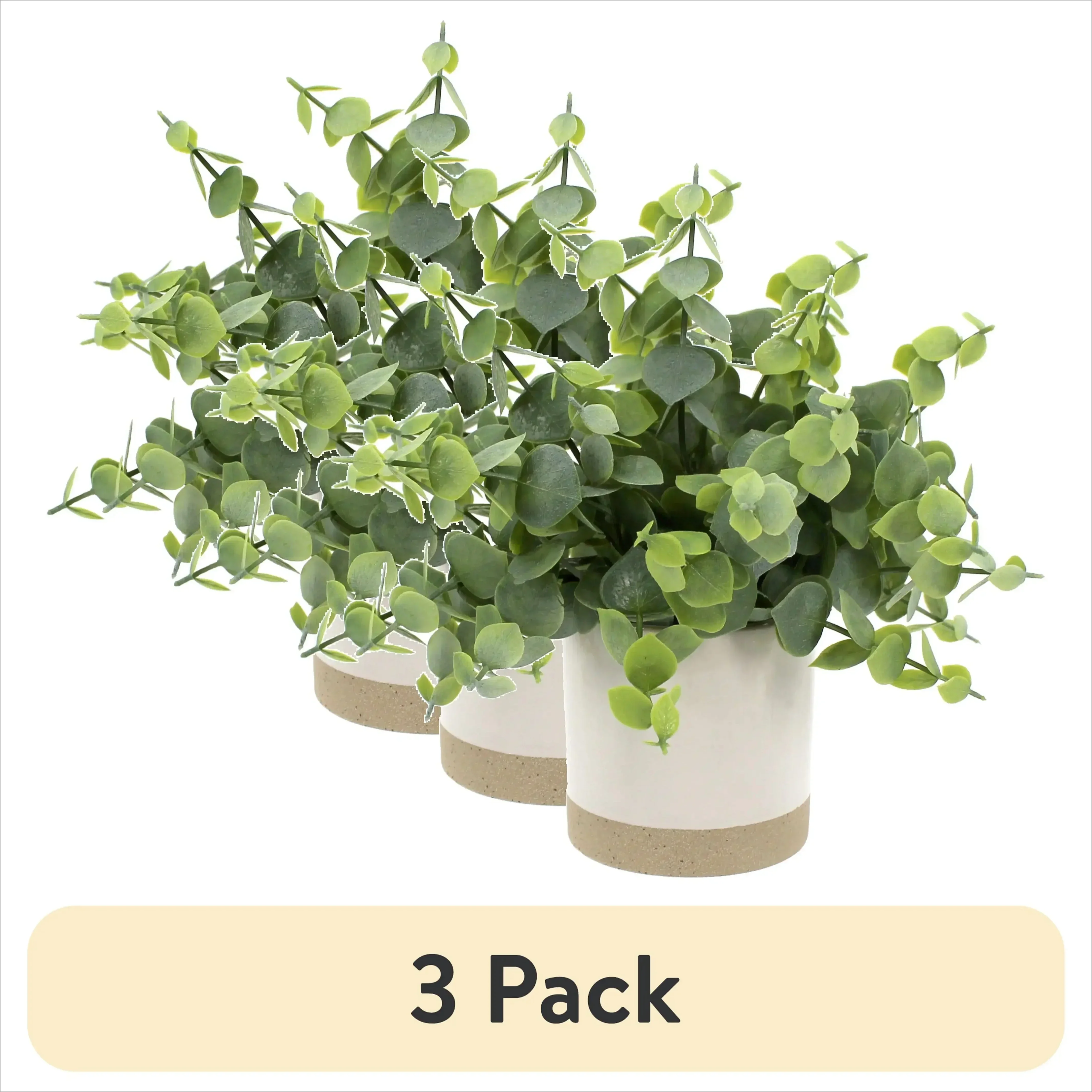 

(3 упаковки) 8-дюймовое искусственное зеленое эвкалиптовое растение в двухцветном глазурованном керамическом горшке для растений, цветочный горшок, горшки для растений