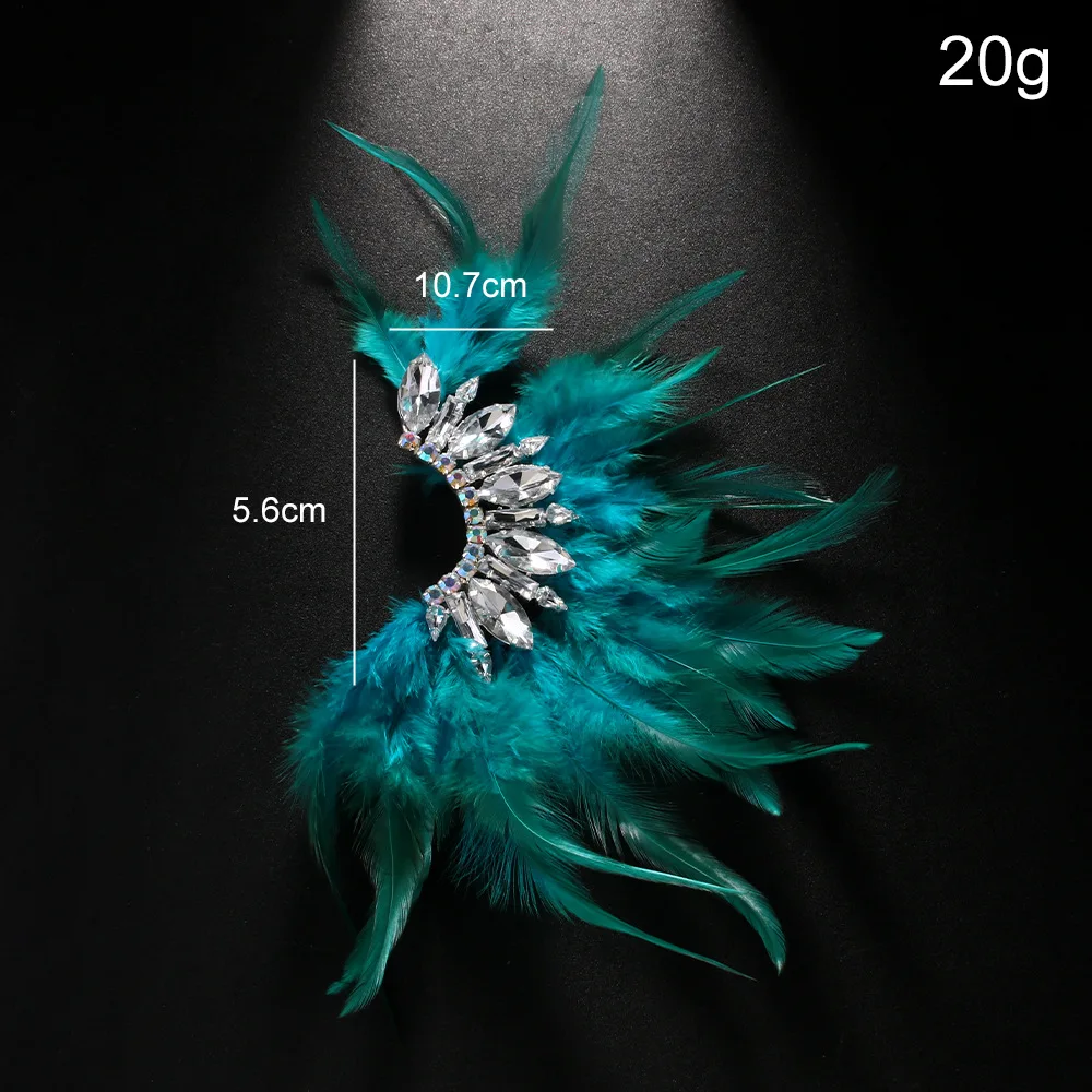 Hot-selling feather earclips high-end sense rhinestone earrings catwalk exaggerated accessories women's earrings
