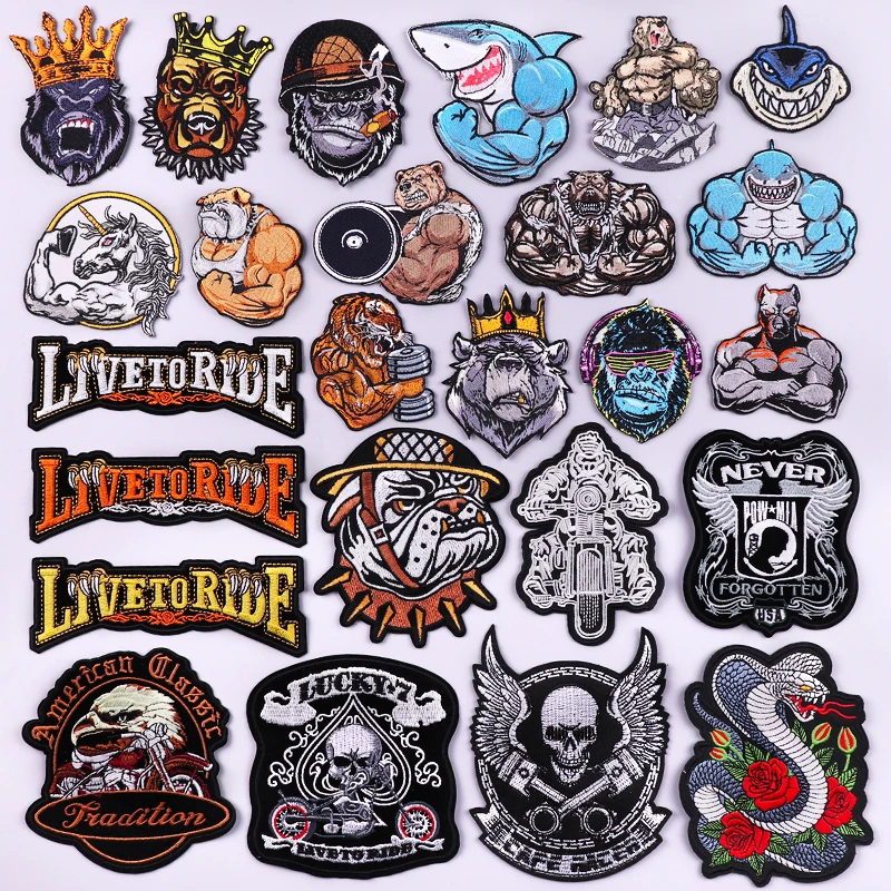 Punk Locomotive Patch Iron On Patches For Clothing Animal Embroidered Patches For Clothes Motorcycle Patch For Jacket Hook Loop