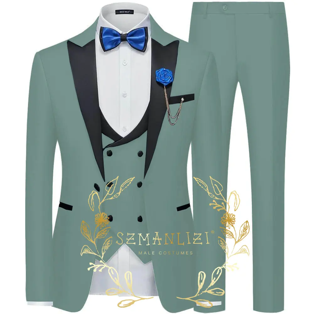 Hübsche Männer Anzüge Kostüm 3 Stück rosa Blazer Sets Peaked Revers Groom smen formelle Party Anzug Bräutigam Smoking für Hochzeit Trauzeuge