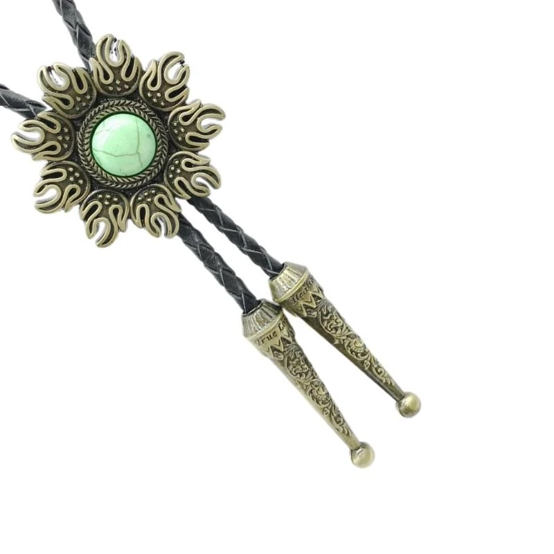 X5XA American Bolo Tie Western Sun Jewelry Cowboy Necklace Chain with Stone