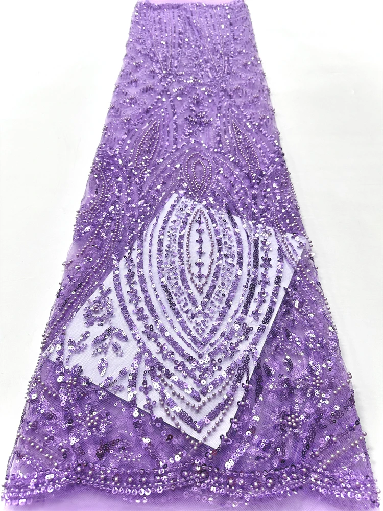 

High Quality Beaded Lace Fabrics for Wedding Fabric Material White Bridal Lace with Sequins Luxury African Lace Fabric 5 Yards