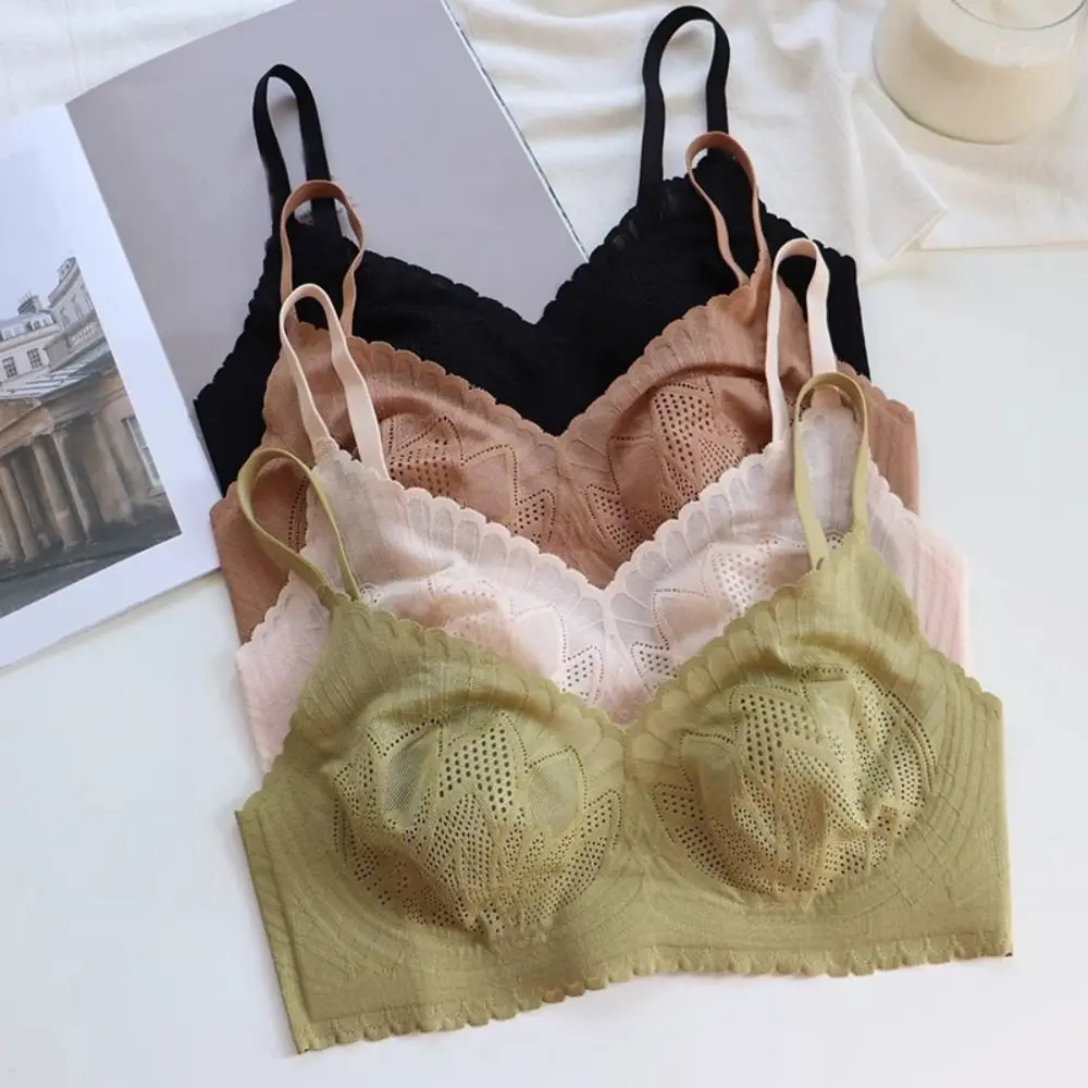

Sweet Seamless Lace Mesh Bras Shockproof Anti-sagging Push Up Underwear Ultrathin Lingerie Wireless Deep V Bra Girls