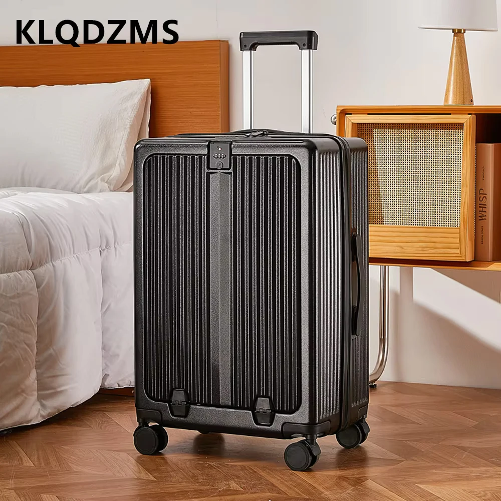 

KLQDZMS USB Charging Suitcase Front Opening Laptop Boarding Case 20"22"24"26Inch PC Trolley Case Universal Wheel Rolling Luggage