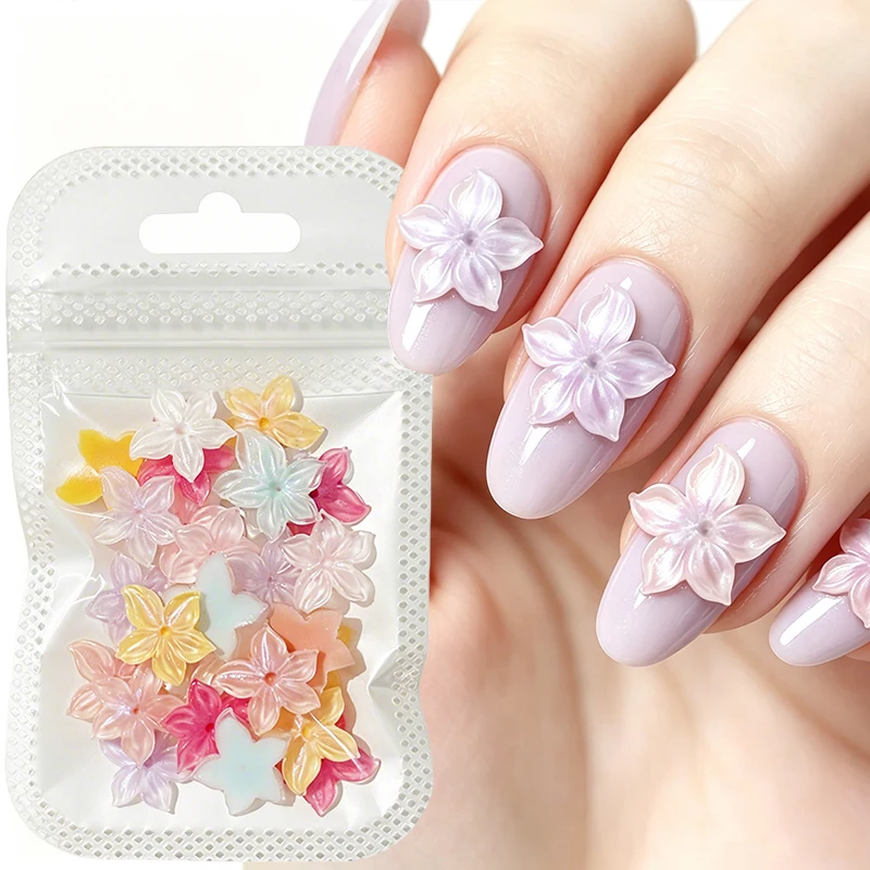 30PCS 3D Resin Flower Nail Charms Ice Transparent Star Floret Decor with Rhinestone Manicure Accessories