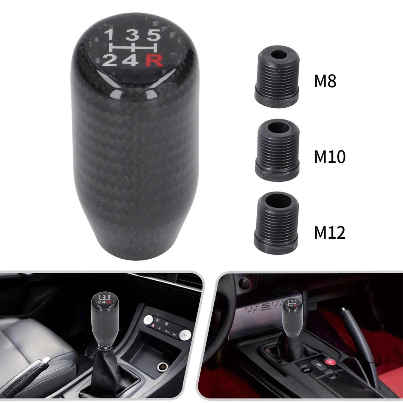 Carbon Fiber Gear Shift Knob 5 Speed Manual Shifter Black Replacement for Acura Interior Accessories Smooth Surface