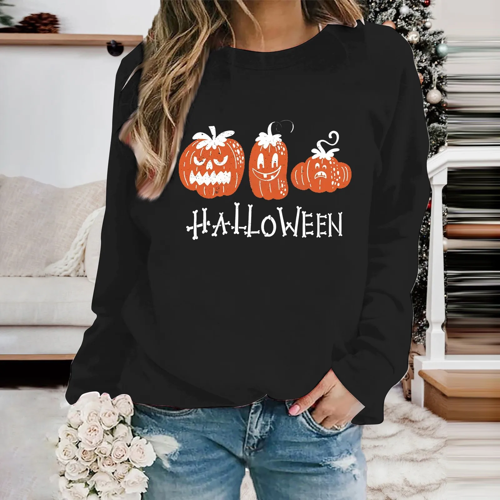 

Underarms Hoodie Women Halloween Women Long Sleeve Crew Neck Pumpkin Print Lightweight Hoodless Dinosaur Sweatshirt Women