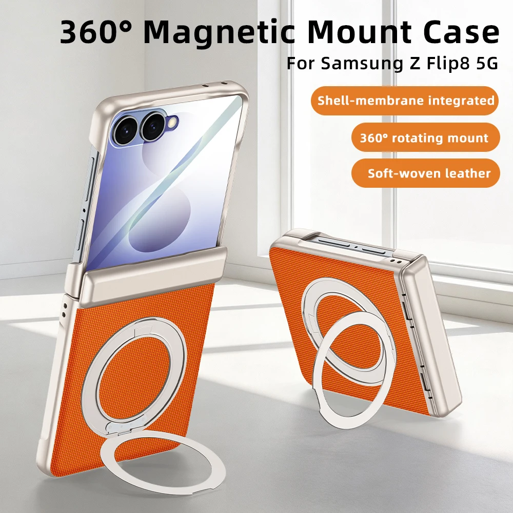 Fashion 360 Rotating Magnetic KickStand Tempered Glass Phone Case for Samsung Z Flip 8 Shockproof for Magsafe Slim Bracket Cover