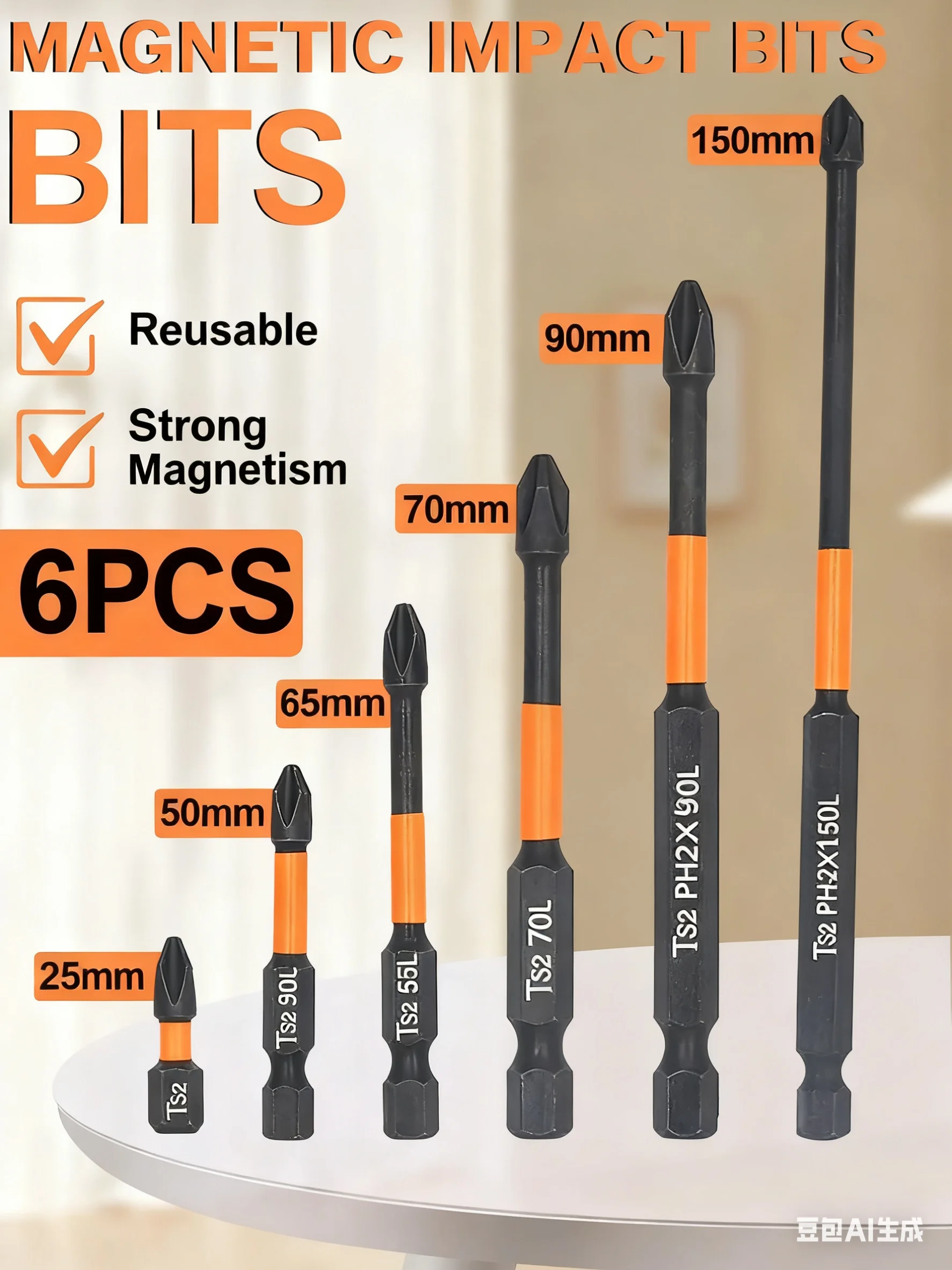 6-Piece Screwdriver and Drill Bit Set, Alloy Steel Slip-Resistant, Magnetic Impact Screwdriver and Drill Bits.