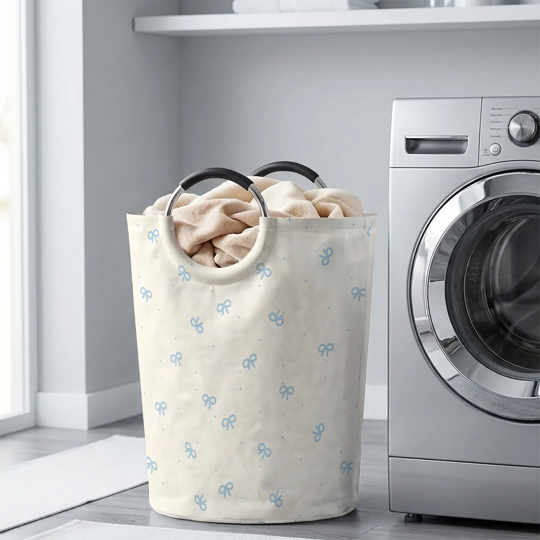 Light Base With Light Blue Tiny Bows All Over Print Handheld Storage Basket, For Laundry, Bedroom & Home Sundries Storage