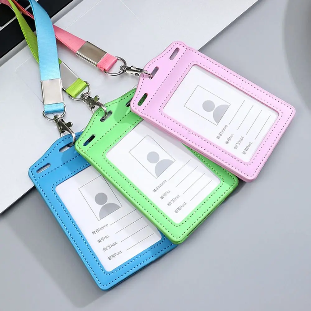PU Leather ID Card Holder Tri-fold Transparent Badge Holder with Card Slots Card Holder