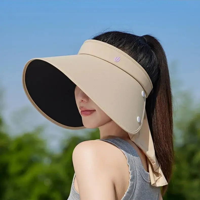 Large Shawl Hollow Top Hat Face Shading Velvet Vinyl Sun Hat Female Summer Outdoor Neck Shade Hat Beach UPF50+