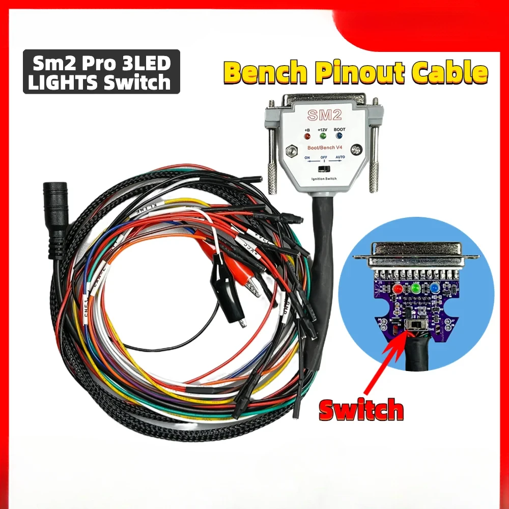 SM2 PRO 3 lumières LED câble de banc de démarrage DB25 ECU câble de brochage de banc pour SM2 PRO J2534 VCI lire et écrire ECU BATT VCC KLINE CAN-L
