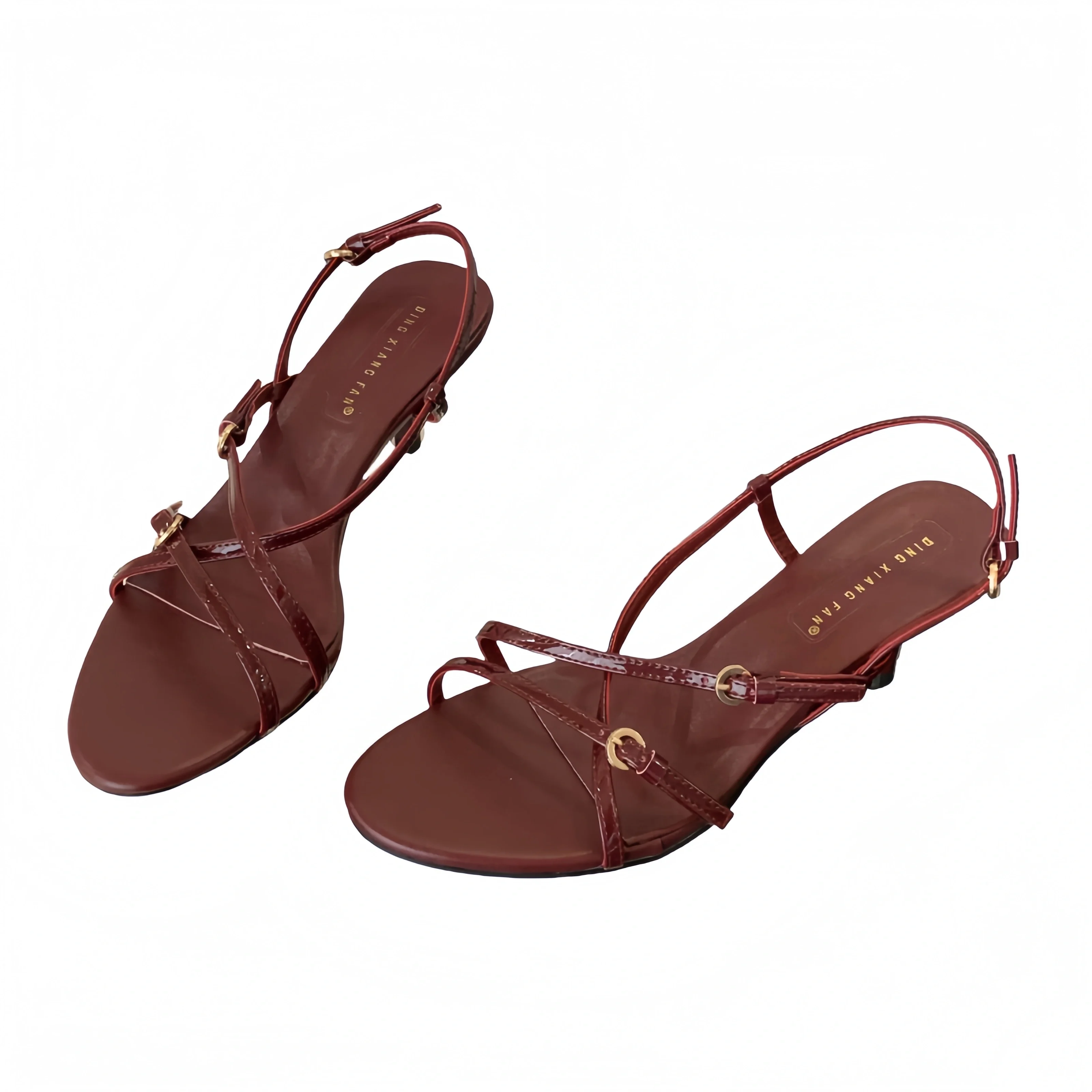 

5cm Low Heeled Shoes White Belt Buckle Sandals Simple Heels For Ladies Black Summer Office Shoes Burgundy Talon Femme