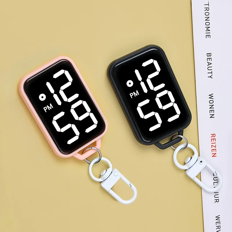 LED Keychain Pocket Watch Digital Electronic Watch Keychain Luminous Function Hanging Watch Touch Display Digital Pendant Watch