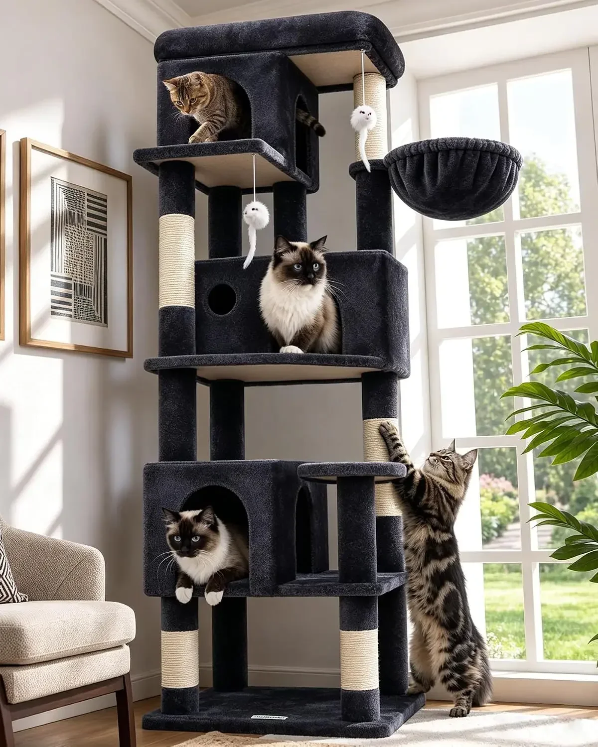 Globlazer F66 Corner Cat Tree, 66in Multi-Level Climbing Tower, Dark Grey