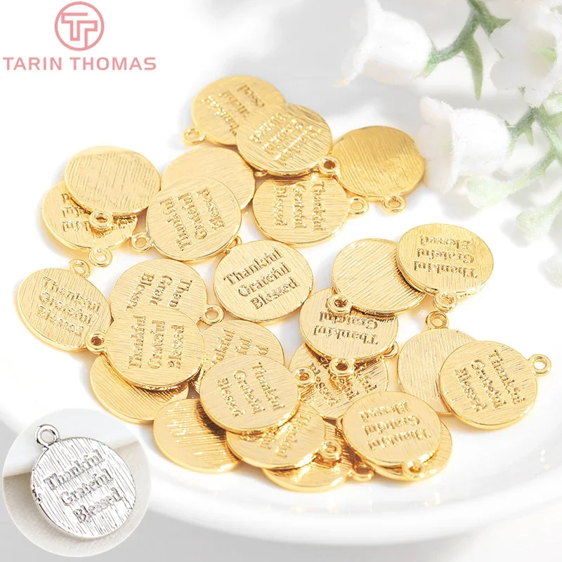 (658)10PCS 11x13MM 24K Gold Color Brass Round Letter Charms Pendants High Quality Diy Jewelry Findings Accessories