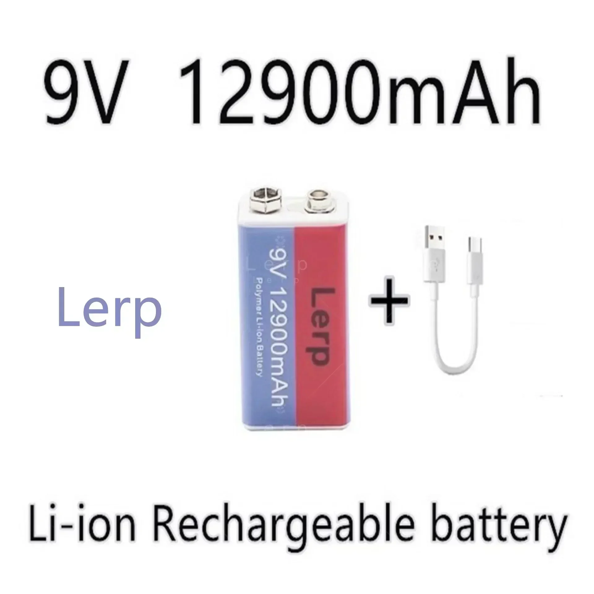 

9V New Rechargeable 12900mAh Lithium - ion Battery and Charging Cable Ideal for Toys, Mics, Remotes & KTV