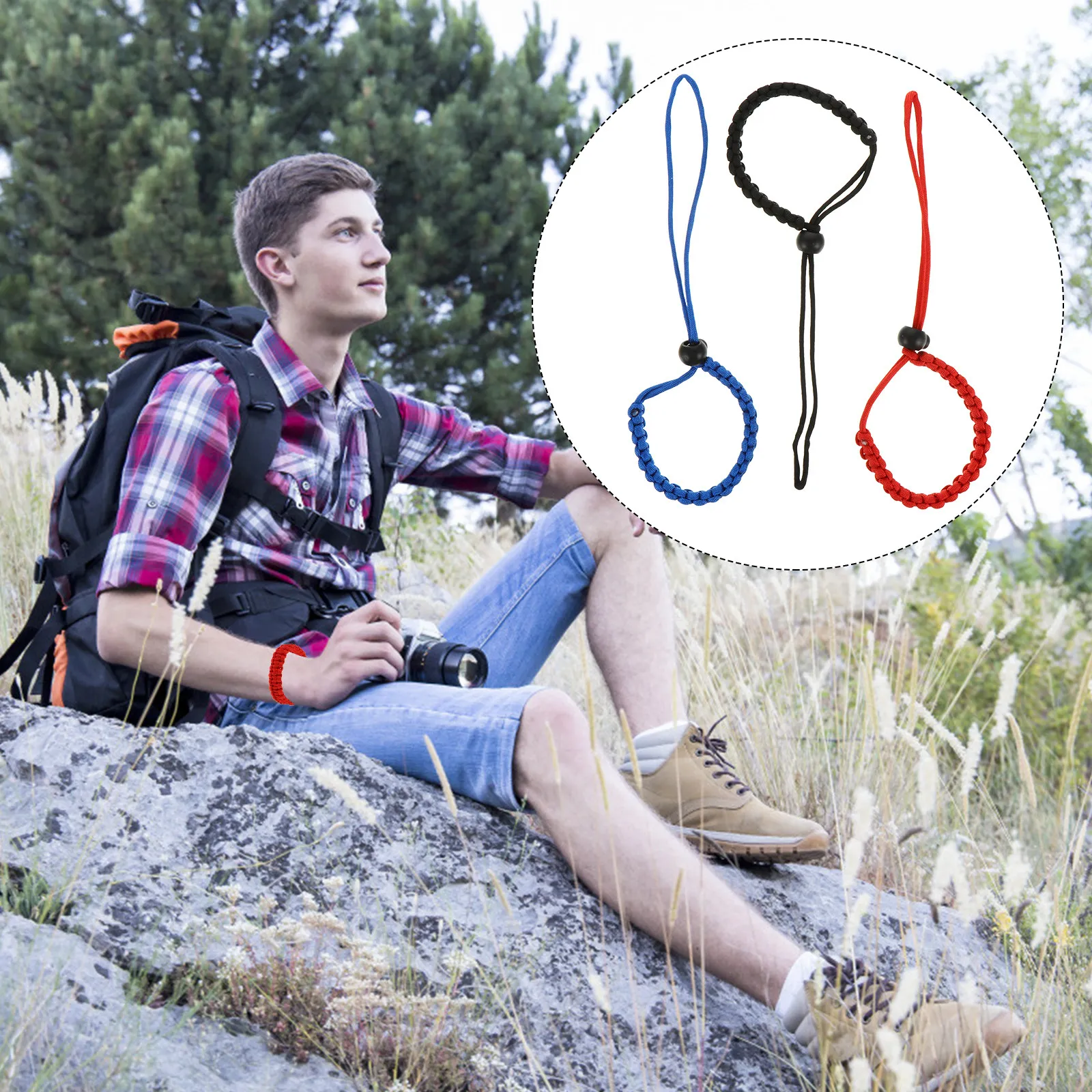 3Pcs Survival Wrist Strap Adjustable Camera Wrist Lanyard Outdoor Multi-Function Hand Rope for Camera Binocular Flashlight