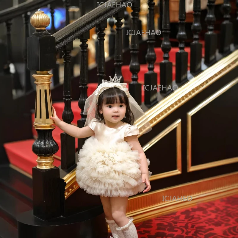 Children Girls Formal DressTulle Skirt Golden Childhood Baby Girl Pageant Outfit Vestido Costume Kids Tutu Cake Gown Champagne
