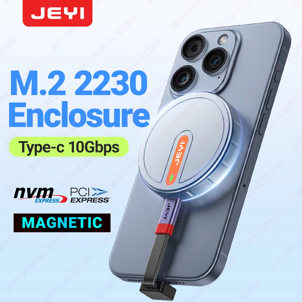 JEYI Magnetic 2230 M.2 NVMe SSD Enclosure z Magsafe dla iPhone 15 Pro Max ProRes, USB 3.2 10 Gb/s dla MacBook/iPad Pro/Laptop