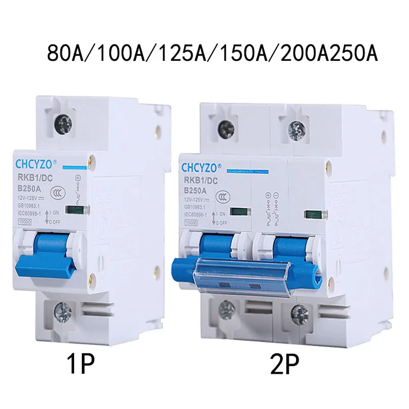 1P/2P DC circuit breaker 80A 100A 125A 150A 200A 250A current protection switch for 12/24/48/120V solar cell RV yacht battery