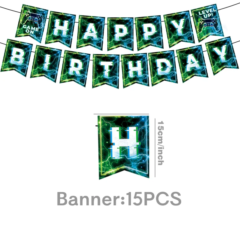 Green Lightning Background Game Controller Theme Party Supplies One-Time Party Tableware Decoration Dinner Plate Party Gift