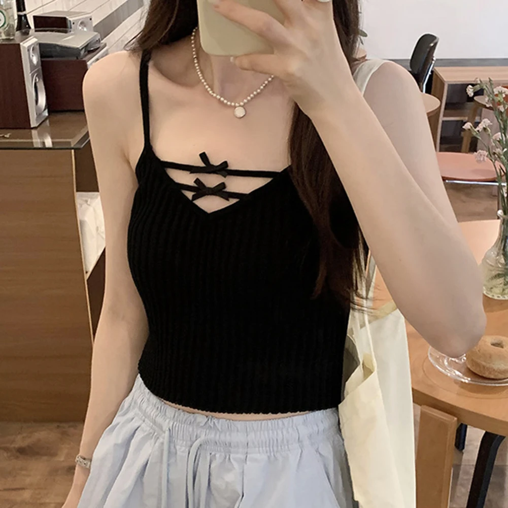 

Топ с бантом, топ для горячих девушек, всесезонная одежда, новый сорт, микроэластичность, всесезонный топ-бретелька, горячая девушка