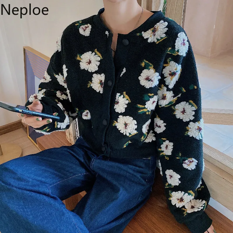 Neploe Floral Jackets Vintage Crop Puff Sleeve Jacket Women Autumn Winter Clothes Korean Fashion Coats Female Tops Outwear