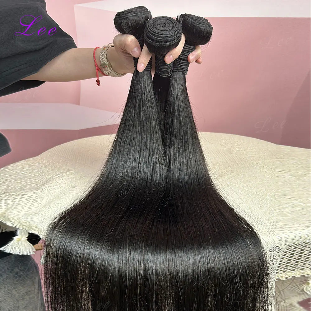 Extensions de Cheveux Humains Lisses 16A, Lots de Cheveux Brésiliens Remy Non Traités, 3, 4 ou 5 Pièces, Double Trame, Noir Naturel