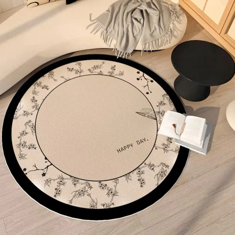 Transparent Color Leaf and Flower Pattern Round Carpet Fresh High-Grade Luxury Retro Style Coffee Table Mat Computer Desk Mat