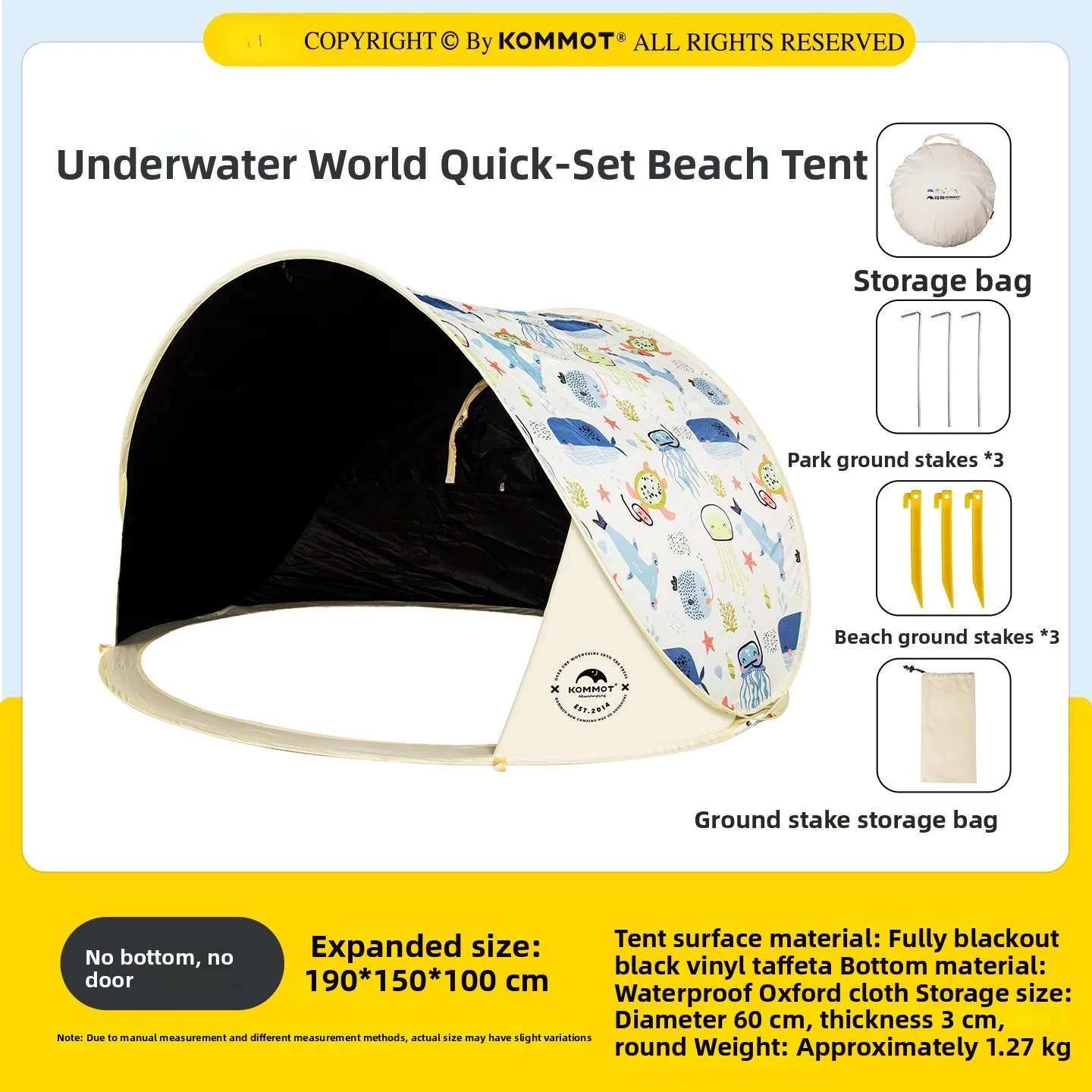 tenda-da-spiaggia-e-campeggio-portatile-parasole-con-rivestimento-nero-apertura-rapida-pieghevole-leggera-monostrato-in-tessuto-oxford-per-bambini