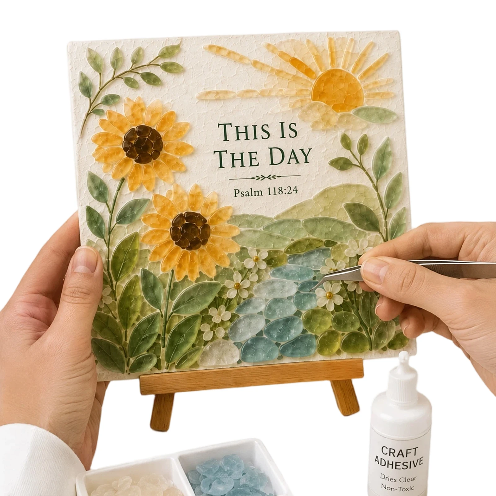 DIY Mosaic Art Kit Ocean Landscape Building Patterns Mosaic Craft Kit with Psalms of Comfort and Strength Design Home Desk Decor