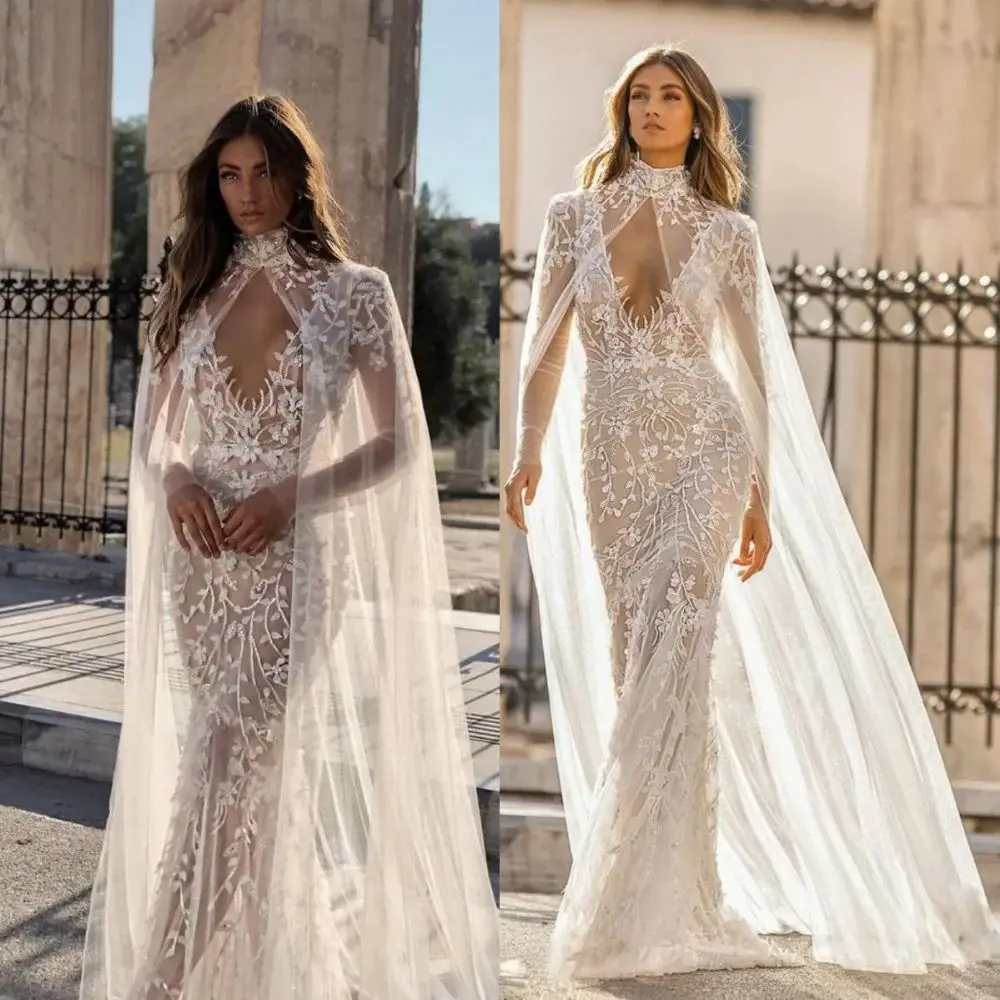 

New Bridal Wraps Custom Made Lace Applique Cathedral Length Wedding Cape Shawls White and Ivory Bridal Jacket Customized