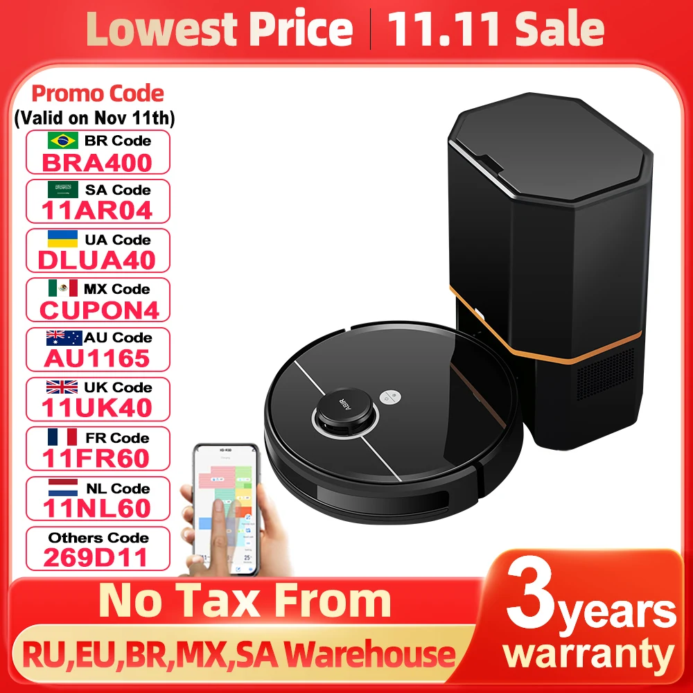Робот-пылесос ABIR R30, станция автоматического опорожнения, лазерный лидар, всасывание 6500 Па, многоэтажная клейка, устройство для влажной и сухой уборки умного дома