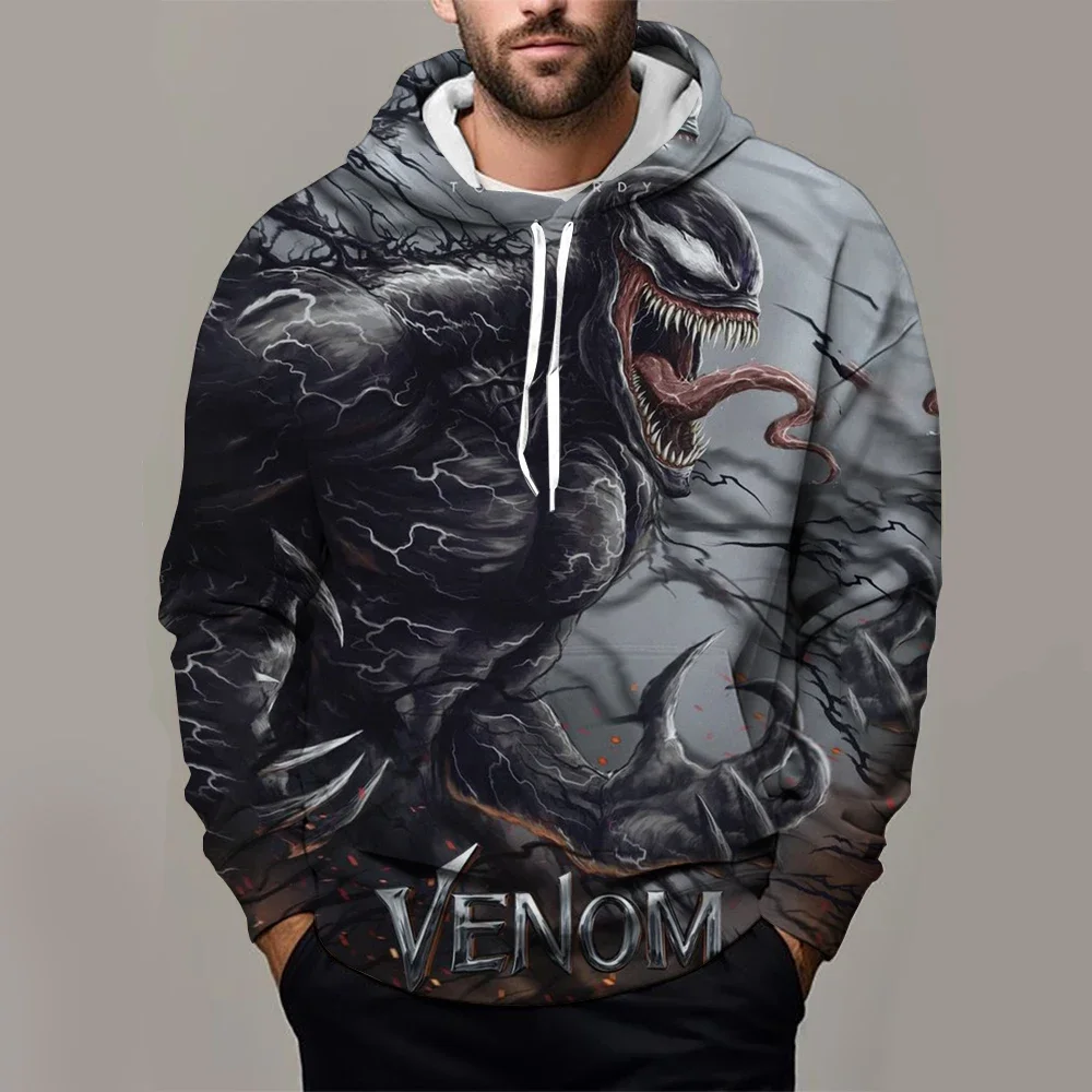 Venom Boys and Girls Hoodie MINISO Men's Hoodie 3D Printing New Style Pullover Marvel Men's Hoodie Oversized Men's Clothing