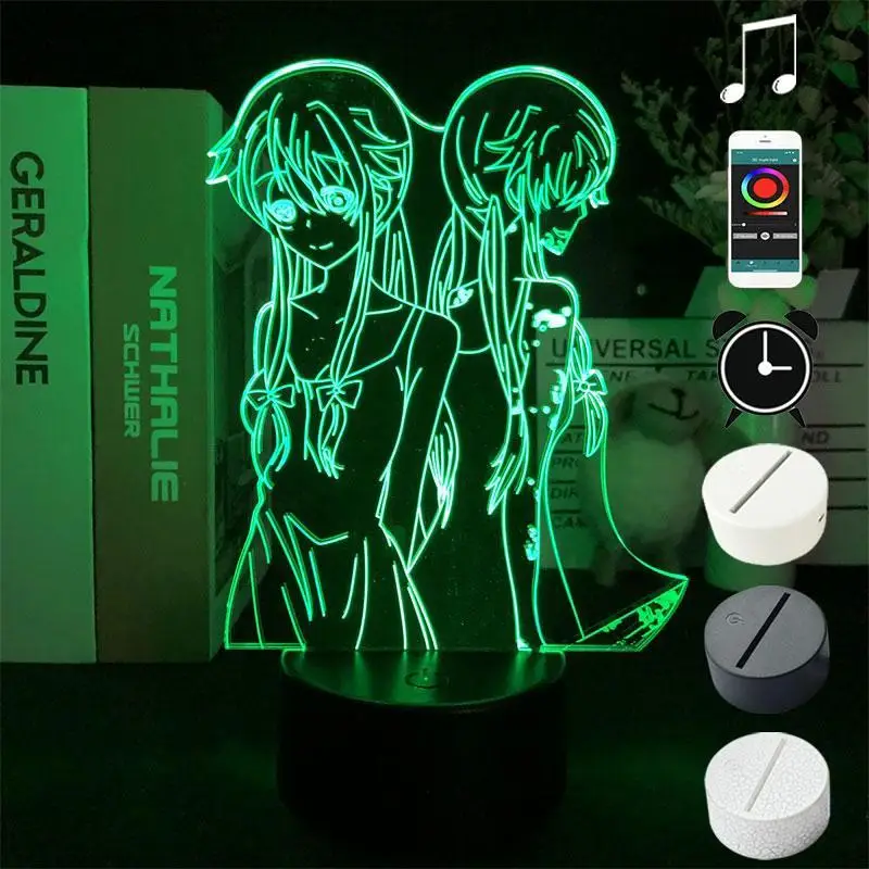 Gasai Yuno 3D Night Light Japanese Anime Future Diary Nightlight 7 Colors Projector LED Table Lamp Room Decoration Children Gift