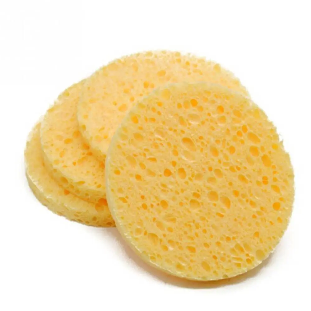 Accessories Yellow Tools Natural Wood Fiber Round Cleansing Sponge Cosmetic Puff Makeup Pads Face Wash