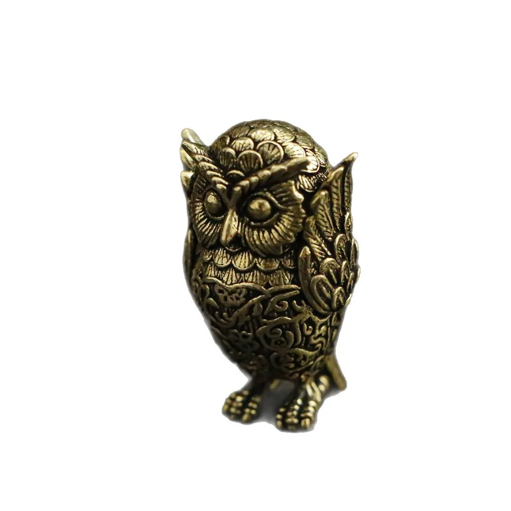 Vintage Solid Brass Owl Statue Ear Covering Animal Sculpture Desktop Home Office Decor Bookshelf Decoration Unique Gift Ideas view 6