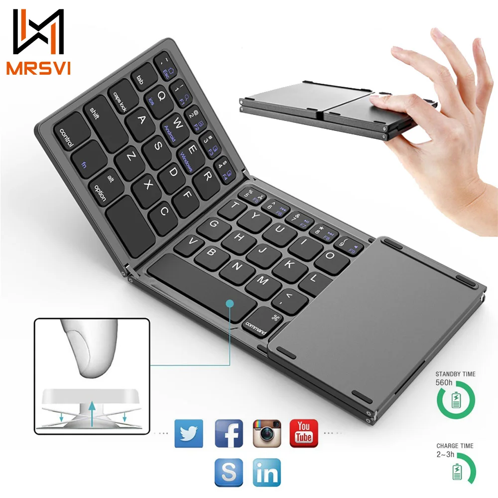 MRSVI B033 Foldable Mini Wireless Keyboard for iPad/Tablet/Laptop/Phone - Compatible with Windows & iOS