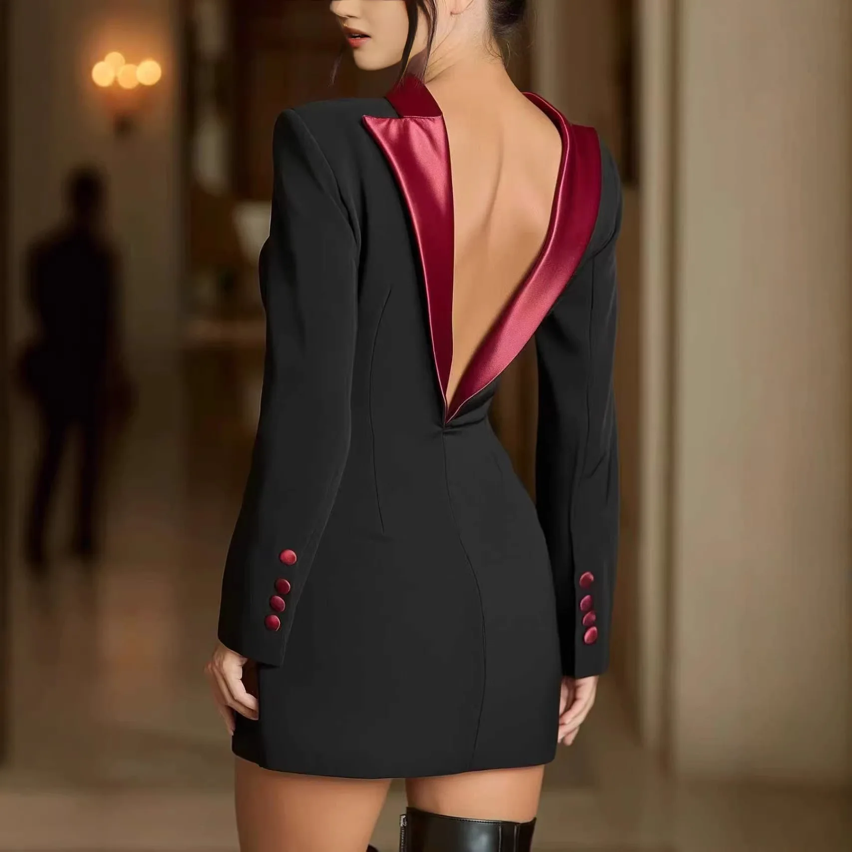

Elegant Textured Long Sleeve Dress Spring Summer Solid Color Flowy Dresses for Women Chic French Style