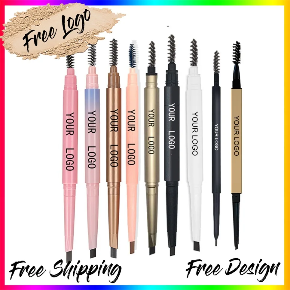 قلم حواجب مزدوج الأطراف بعلامة خاصة مع فرشاة قلم حواجب طويل الأمد غير يتلاشى بشعار مخصص مكياج نباتي بالجملة